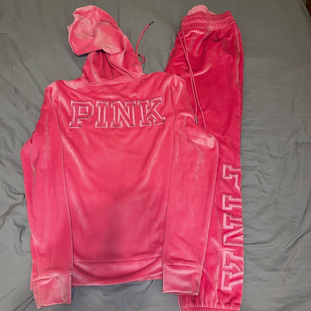 PINK (Victoria Secret) bubblegum pink velour sweatsuit.